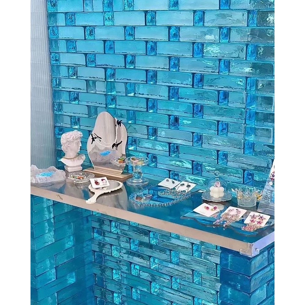 Custom-made blue solid glass bricks