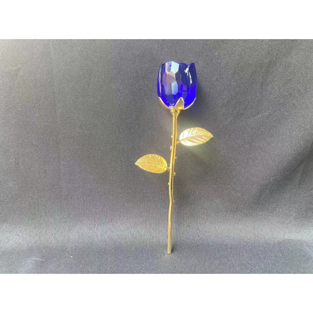 golden leaves diamond cut crystal blue roses romantic gift