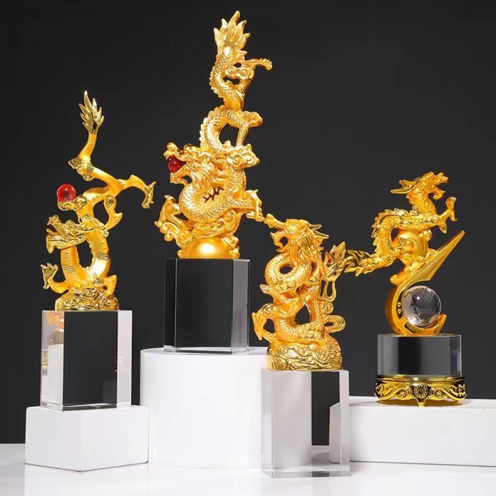 various designs of metal dragon statue crystal gift sets