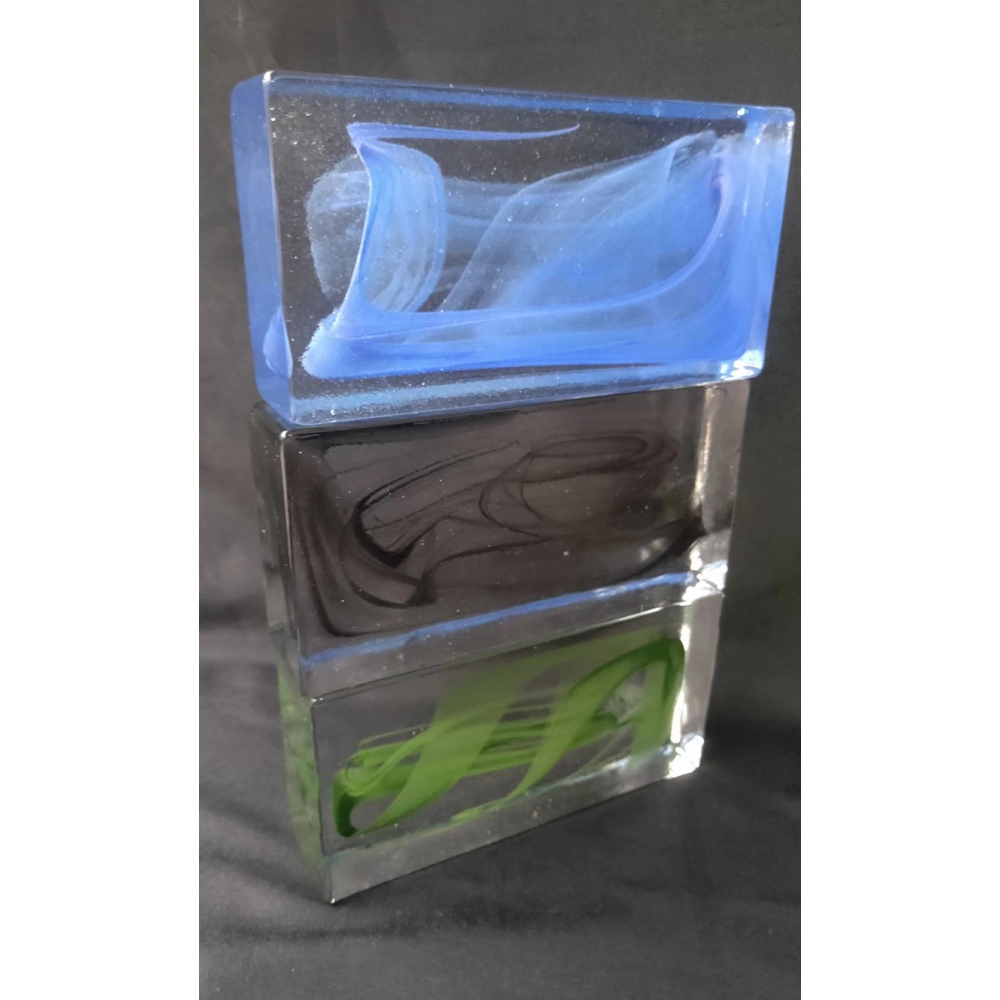 artistic design modern solid glass bricks with different colors inside blue/green/yellow/red/amber/pink/purple/black/sea blue colors are available