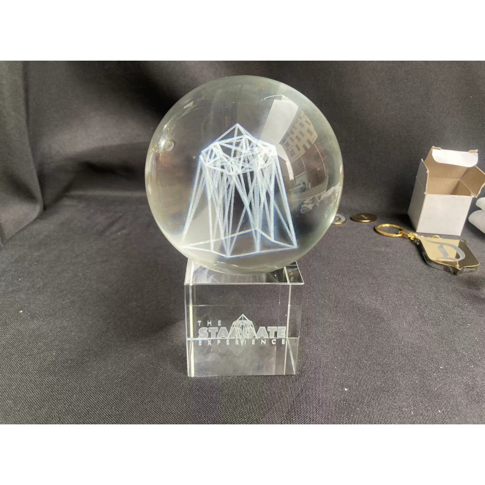solid glass sphere with frame design laser engraving inside