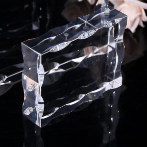 K9 Blank Undulated jagged edged crystal frame for family photos laser engraved inside