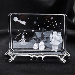 Bespoke 3D Crystal Christmas Gifts With Santa Claus Snowman Christmas Trees Laser Etched Inside
