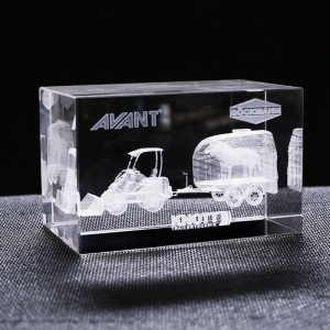 3D laser etched wheel loaders crystal glass cube equipment paperweights