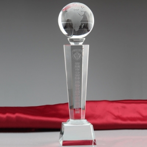 custom corporate crystal globe awards with logo laser engraved