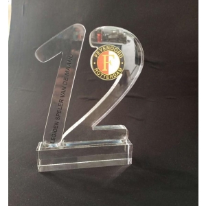 Unique Waterjet Cutting Crystal Number 12 Awards For Feyenoord Rotterdam Football Club