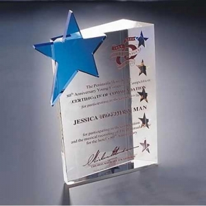 Slanted Design Blue Star Crystal Service Plaques