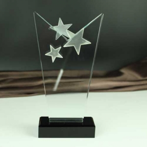 small frosted stars on blank glass plaque awards