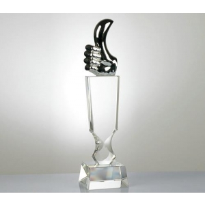 High quality Metal Thumbs Up Crystal Trophy With K9 Glass Base