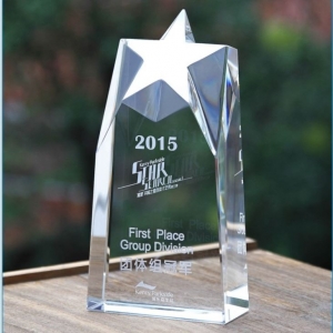 3D laser engraved large star shaped crystal plaque