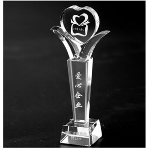 3D Laser Appreciation Crystal Heart Awards for caring enterprise