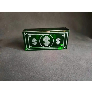 Bespoke Green Crystal Dollar Bills Paperweight Engraved Green Glass Currency Bricks