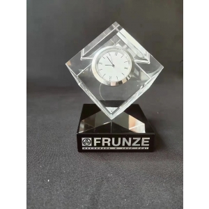 exclusive groove crystal cube card holder with clock on logo etched black base