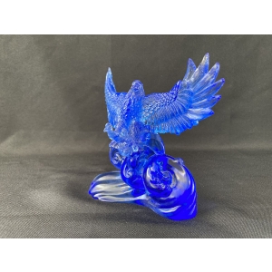 large size unique solid glass blue eagle sculpture
