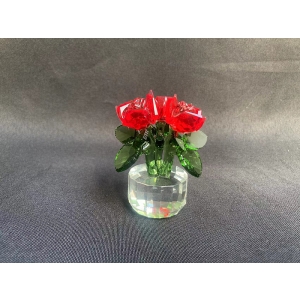 handworked glass 3 Roses Bouquet crystal red Flowers