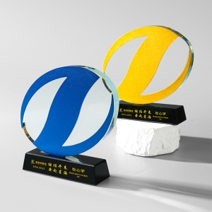 Oval Shaped Golden Metal Budget Glass Trophy