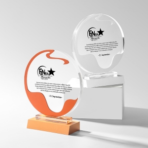 economic circle glass trophy on gold/silver/bronze metal stands as 1st 2nd 3rd place prizes