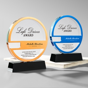 cheap metal cover glass round trophies safe driving awards