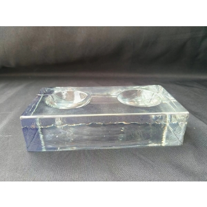 custom museum natural glass blocks with 2 concave lens holes for modern art gallery decor